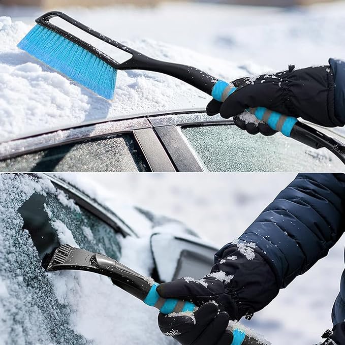 37'' Snow Brush and Ice Scraper for Car Windshield, Aluminum Extendable Snow Removal Tool for Car Window with Foam Grip for SUV Truck Auto Vehicle Winter Accessories - Blue