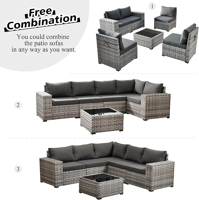 HOOOWOOO 10 Piece Modular Patio Outdoor Sectional Furniture Set with Gas Propane Fire Pit Table,Wicker Conversation Sofa Set with Swivel Chairs,Outside Couch Set(Black)