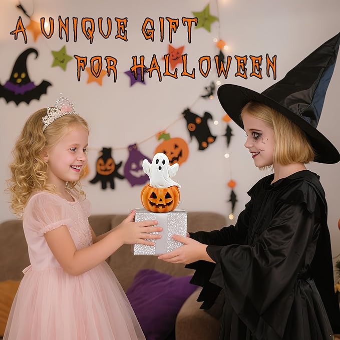 Ghost in Pumpkin Halloween Decoration: 5.5'' Solar Indoor Ornament for Home Fireplace Office Party Perfect Collectible Figurines Gift for Gothic Style Lovers