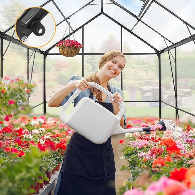 EAGLE PEAK 6x6x7 Outdoor Walk-in Hobby Greenhouse with Adjustable Roof Vent and Rain Gutter, Base and Anchor, Polycarbonate Aluminum Green House for Backyard Garden, Gray