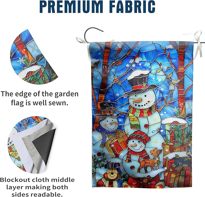 Stained Glass Snowman Garden Flag Merry Christmas Flag Hello Winter Yard Flag Happy Holidays Flag for Outside Welcome New Year Outdoor Flag 12x18 Double Sided, wintersnowman