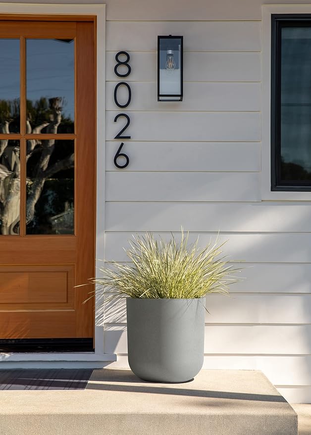 Veradek Mason Series Lima Planter - Round Planter for Indoor or Outdoor Porch/Garden | Made from Plastic-Stone Composite with Drainage Holes | Modern Décor for Succulents, Flowers, Small Plants