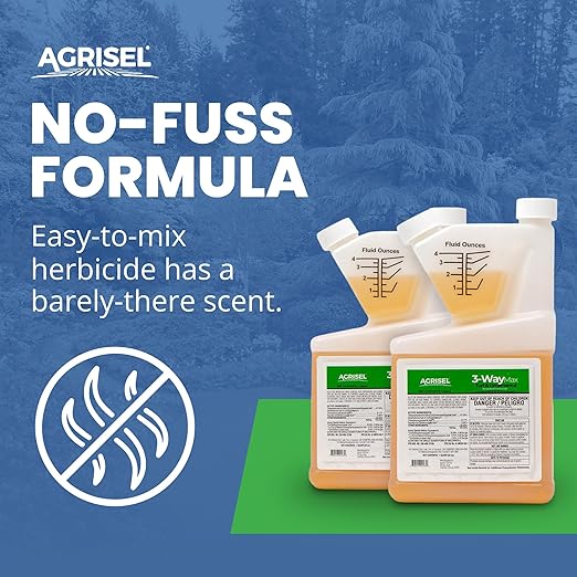 3 Way Max Weed Killer, Eliminate 50+ Weeds, Safe on Grass, Weed Spray, Pet Safe, Low Odor, Easy Mixing, Includes 3-Pack of Agrisel Protective Gloves, 32 Ounces