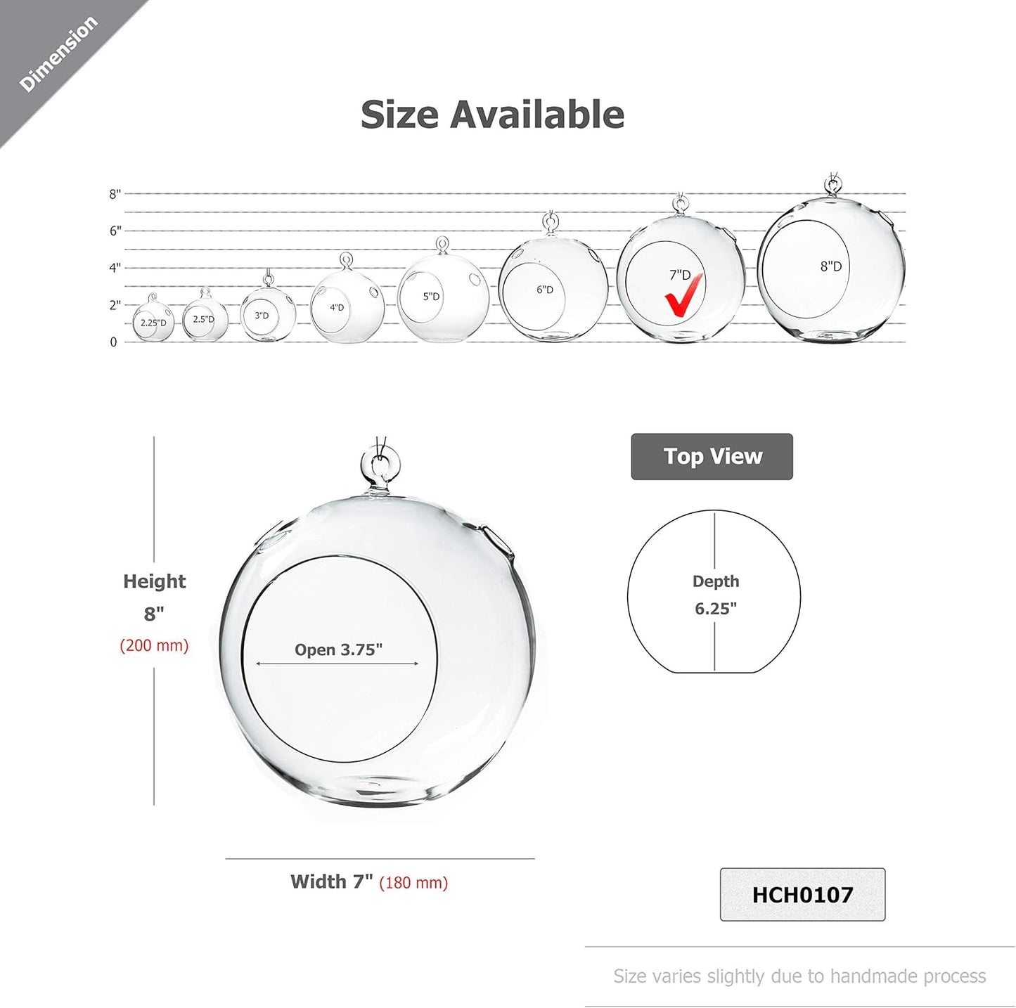 WGV Hanging Terrarium Globe, Width 7", Height 8", DIY Air Succulent Planter, Clear Glass Vase Orb with Flat Bottom, Candle Holder for Windowsill Outdoor Garden Decor, 1 Piece