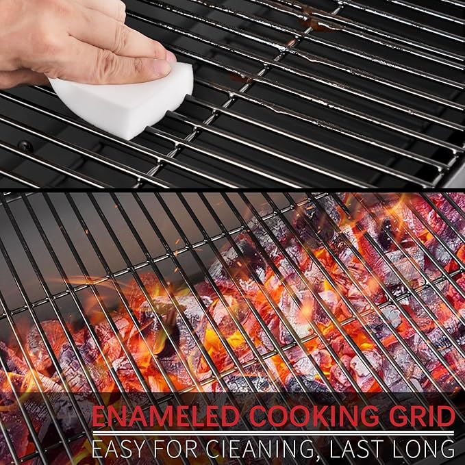 Barrel Charcoal Grill with offset smoker, 714 Square Inches Cooking Area, Outdoor BBQ Grill with Front and Side Shelf, Perfect for Backyard, Patio Parties and Picnics