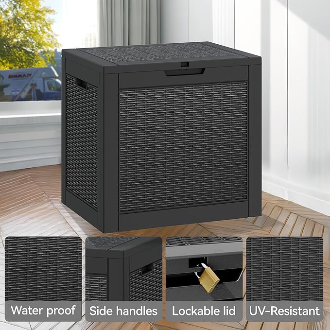 35 Gallon Outdoor Storage Box Set of 2, Waterproof Resin Deck Box with Lockable, Patio Furniture Storage Bin for Package Delivery, Patio Cushions, Garden Tools, Pool Accessories, Black