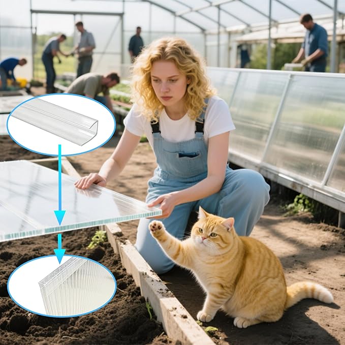 10 PCS Polycarbonate Greenhouse U Connector Profile 4ft Length Fits 0.16’’ & 0.24’’ Twin-Wall Polycarbonate Panels Duty Dust Rain & Moisture Protection Durabler (U-Clip 4' × 0.71’’ × 0.24’’)
