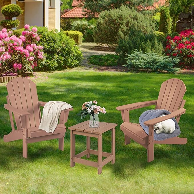 LZRS Adirondack Square Outdoor Side Table for Patio, Pool Composite Patio Table,HDPE End Tables for Backyard,Pool, Indoor Companion, Easy Maintenance & Weather Resistant(Teak)