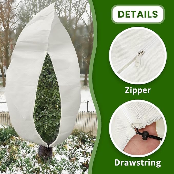 Huge Plant Covers 95x86 Inch, 4 Pack Frost Protection Blankets 2.82oz/yd², Thickened Winter Tree Covers with Zipper & Drawstring, Reusable Frost Cloth for Outdoor Plants & Garden