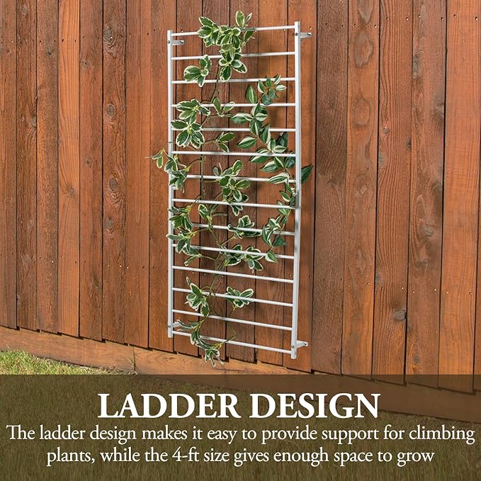 MyGift 4 Ft Tall Trellis, White Metal Wall Mounted Garden Trellis for Climbing Plants Outdoor/Indoor, Large Wall Support Frame for Hanging Planters (1, White)