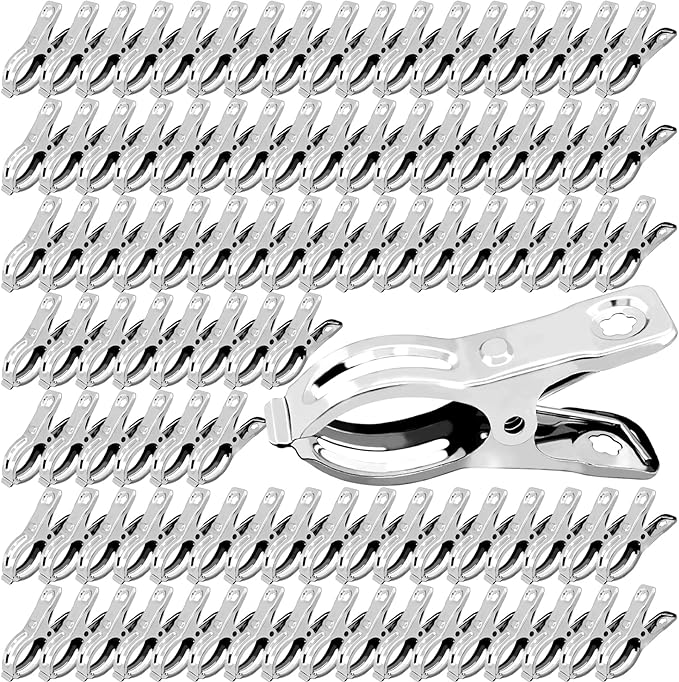 BESTEEL Upgraded 100 PCS Garden Clips, Greenhouse Clamps 100% Stainless Steel Heavy Duty Greenhuose Clips for Netting - Strong Grip to Hold Down Shade Cloth or Plant Cover on Garden Greenhouse Hoops