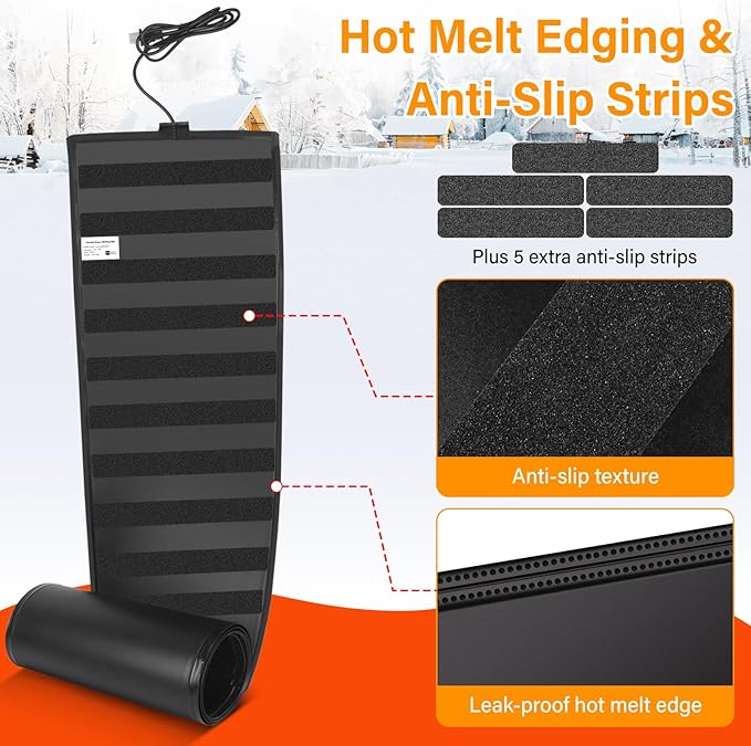 Heated Snow Melting Mats,13in x 6FT Heated Outdoor Mats for Winter Snow Removal,Snow and Ice Melting Mats for Proof and Sidewalks