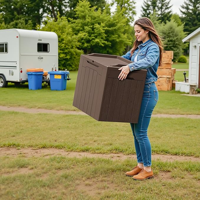 Devoko 30 Gallon Resin Deck Box 2 Pack Outdoor Indoor Waterproof Storage Box for Patio Furniture Pool Accessories Storage for Cushion Garden Tools (Brown, 2 Pack)