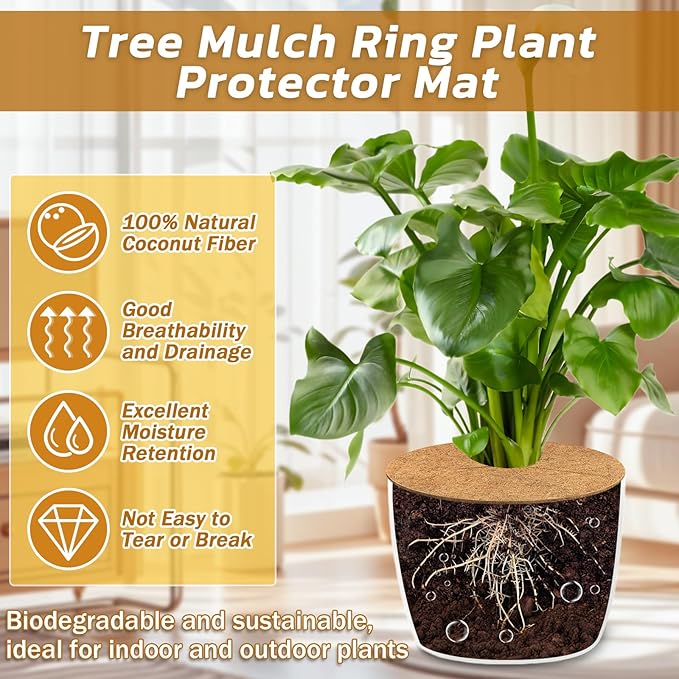 Legigo 10pcs Coconut Fiber Mulch Ring Tree Plant Protector Mat, 11.8 Inch Natural Coco Coir Tree Protection Ring Plant Pot Soil Cover, Tree Rings Disc Plant Cover for Indoor Outdoor Plants,Landscaping