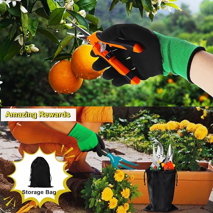 4 Pack Garden Shears Scissors,Pruning Shears, pruning shears for gardening Stainless Steel Blades, Gardening Clippers Hand Pruner With a Gardening Gloves((Red Yellow Blue Orange)