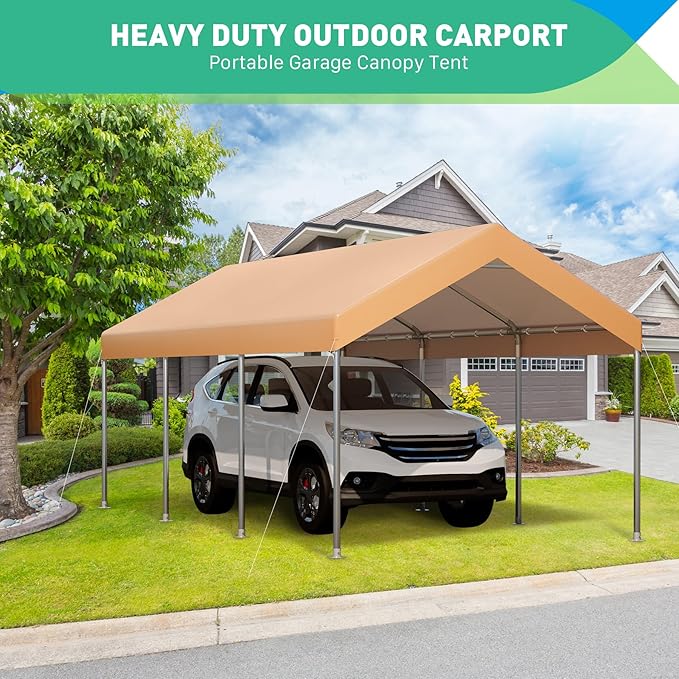 12x20 Ft Heavy Duty Carport, Portable Garage with Doors, Ventilated Windows, Waterproof and UV Resistant Carport Canopy for Cars, Boats, Suvs, Yellow
