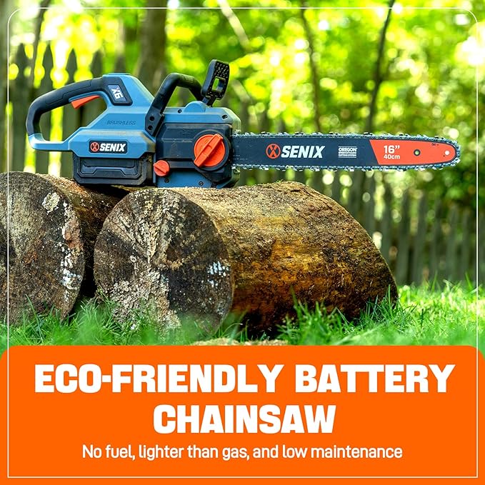 SENIX Chainsaw|60V 16" Battery Chainsaw|Brushless Electric Chainsaws|Cordless Chain Saw with 4Ah Battery & Charger|Garden Tool for Trees, Pruning, Branch Trimming, Best Gifts for Man, CSX6-M