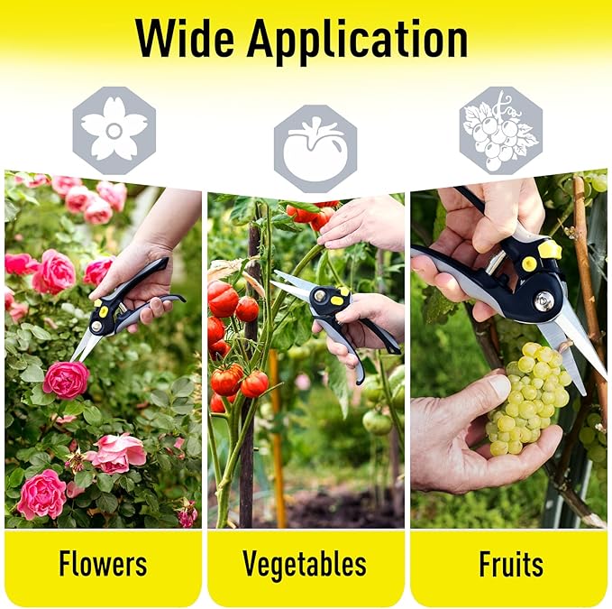 Jardineer 3PCS Pruning Shears Set for Gardening, Bypass Pruning Scissors & Anvil Pruners with SK5 Blades, Garden Clippers for Women Arthritic Hands