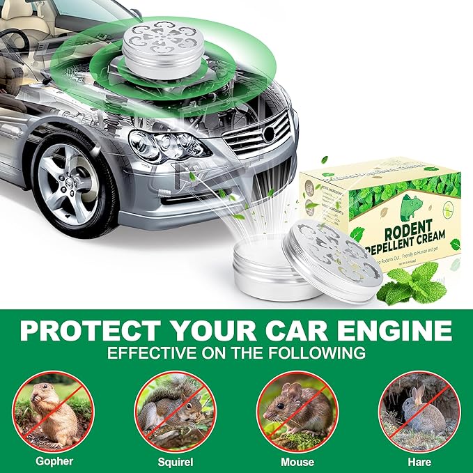 Rodent Repellent for Car Engines - Peppermint Oil for Mice Repellent, Mouse Repellent for Cars, Rodent Repellent Outdoor, Keeping Rodents Out of House Garages, Human Pet Dog Plant Safe -4 Pack