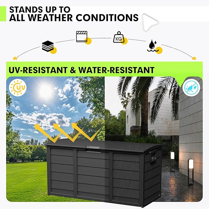 75 Gallon Outdoor Deck Box - Durable Resin Storage with Lockable Lid, for Patio Furniture Cushions, Pillows (Black)