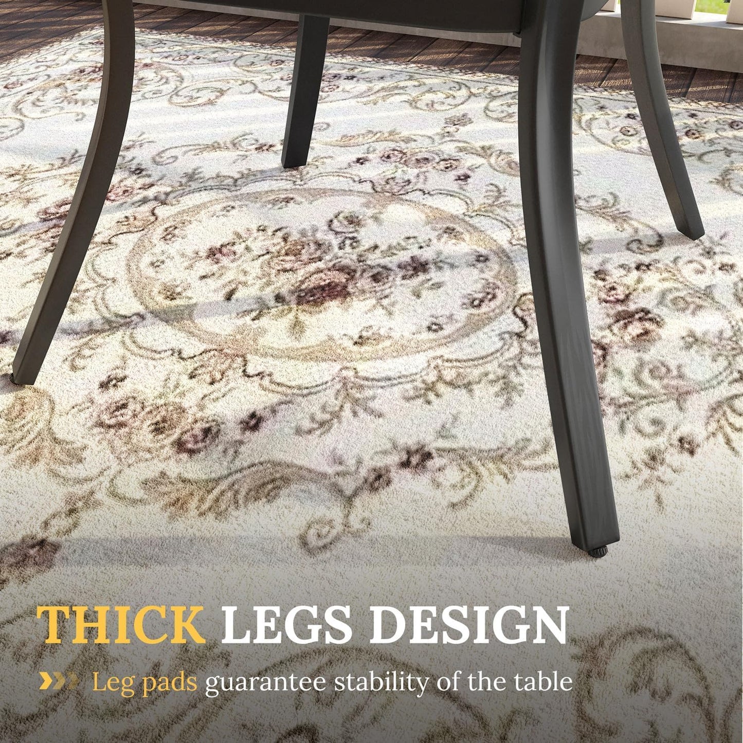 VICLLAX 53" Outdoor Round Patio Table for Lawn Garden, All Weather Metal Round Patio Dining Table with Adjustable Umbrella Hole, Patio Table for 8 Person, Walnut Tabletop