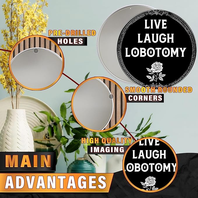 PEACHGARDEN Live Laugh Lobotomy Metal Tin Sign Vintage Gothic Wall Art Retro Plaque Decor Home Bar Bathroom Decor 12x12inch