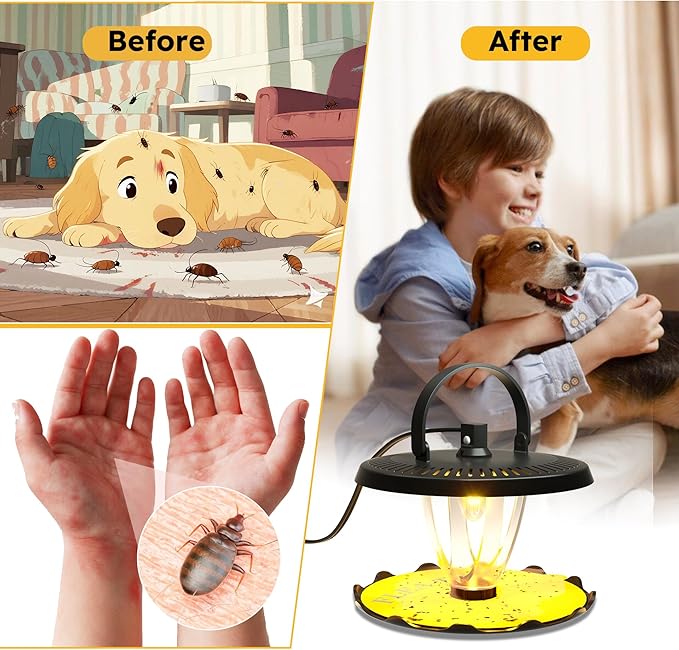 Flea Trap for Inside Your Home Indoor Electric Flea Light Catcher and Kiler for House 2 Pack with 8 Sticky Pads Refills and 4 Replacement Lightbulb