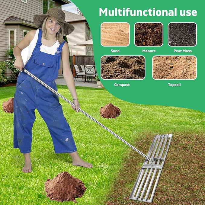 Lawn Leveling Rake(3 Packs) Yard Leveling Rake Suit,Heavy Duty Effort Saving Lawn Level Tool,36"x10"x75" Heavy-Duty All Stainless Steel Lawn Leveler（1 Pack,15"x10"x 50"Lawn Leveler Tool（2Packs）