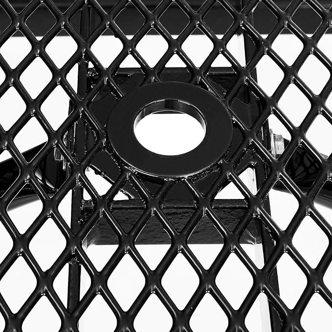 Global Industrial 6’L Rectangular Picnic Table, Expanded Metal, Black Thermoplastic Coating, Attached Benches, 1-1/2” Umbrella Pole Hole, Outdoor-Rated, 1000 lb Capacity, 72” x 30” Tabletop