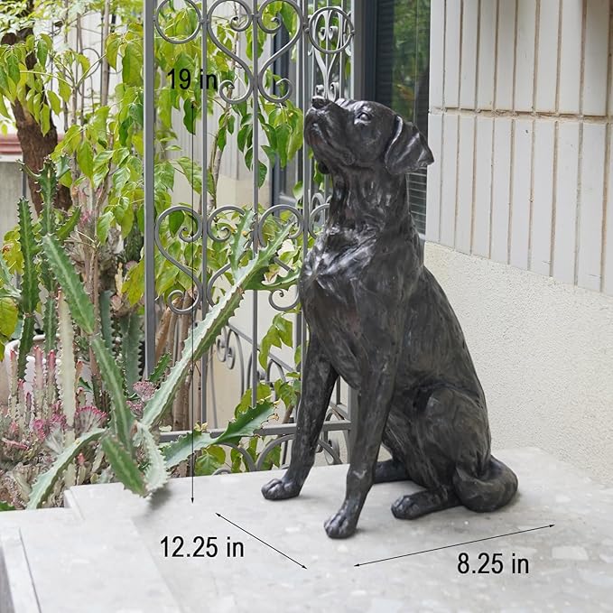 Garden Statue Outdoor Decorations Dog-Figurine – 19inch Black Labrador décor Sculpture Sitting Statue Resin Sculpture for Patio Lawn Yard Porch Garden 12.25L*8.25W*19H