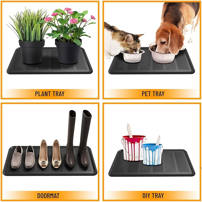 Ottomanson Indoor/Outdoor Boot Tray Non-Slip Rubber 16" x 32" Modern Entryway Mat for Entryway, Patio, Backyard, Garage, 16" x 32", Black