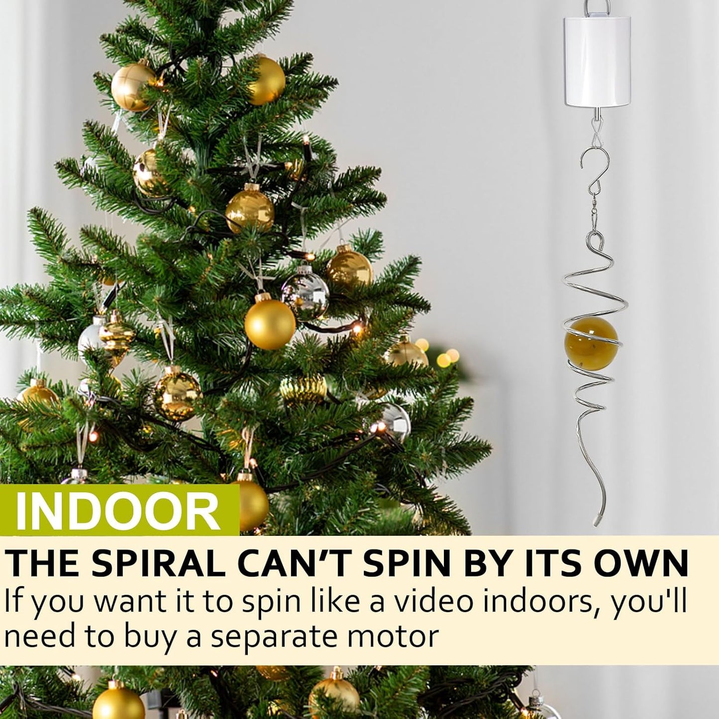 Gazing Ball Spiral Tail,Wind Spinner Tail with Gold Glass Orb,Wind Spinners Stabilizer,Visual Illusion in Spinning Hanging Rotating Art Decor,Indoor Outdoor Garden Decoration-13in