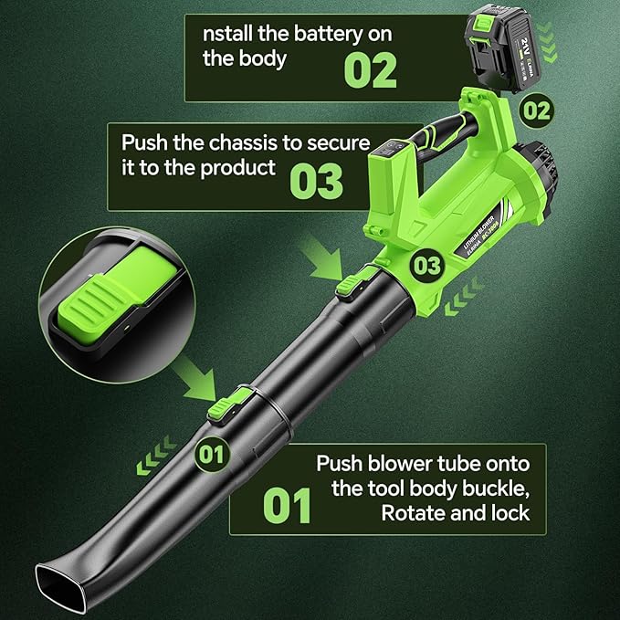 ELRINA Leaf Blower Cordless with 2 x 3.0Ah Batteries and Charger, 6-Speed Mode Lightweight Electric Blowers for Lawn Care, Yard Cleaning, Blowing Leaves, Dust, Snow Green, with Shoulder Straps