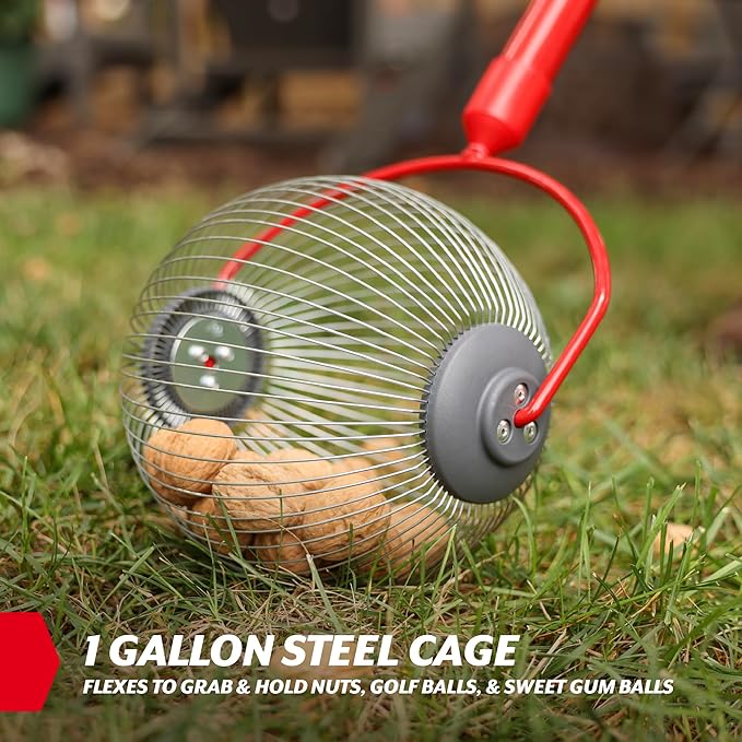GARDEN WEASEL Medium Nut Gatherer Roller – Nut Collector Tool for Pecans, Hickory Nuts, Golf Balls and More – Yard Picker Upper with Durable Steel Cage and Ergonomic Handle - Newest Model