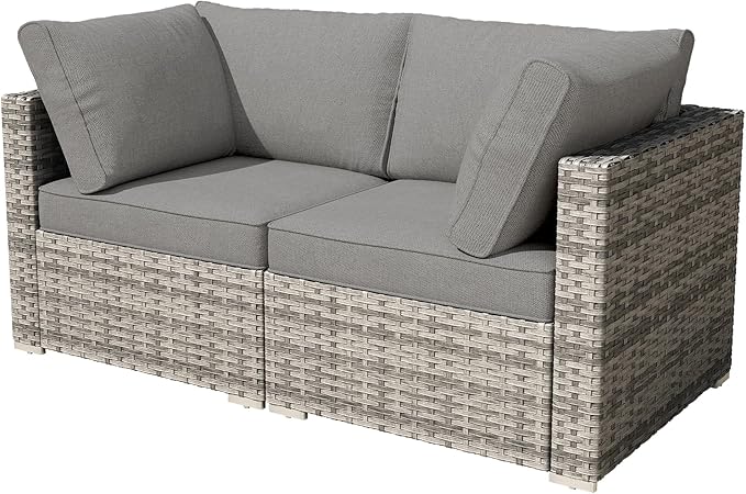 HOOOWOOO Patio Sectional Furniture Set,2 Piece Couch Set with 2 Matching Corner Chairs(Charcoal Gray)