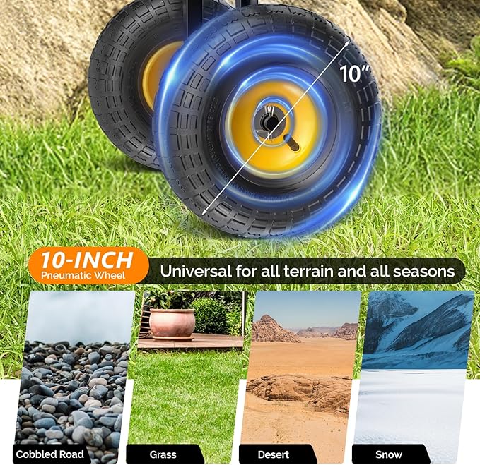 VINGLI Heavy Duty 880 LBS Mesh Steel Garden Cart, Detachable Utility Wheelbarrow, Yard and Garden Wagon Cart with Removable Sides and 10 Inch Wheels (Green)