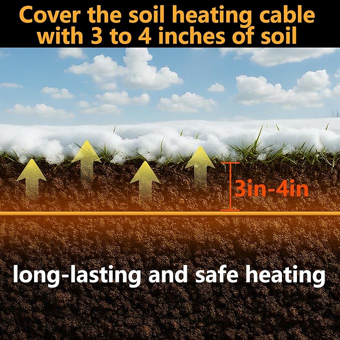 Adnee 59Ft Soil Heating Cable,Rubber Heating Warming Cable with Thermostat and Ground Stakes,Plant Soil Heater Cable for Cold Frame,Graden,Greenhouse Seed Grow