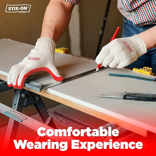 SAFETY Non-Slip 20 Pairs Red Latex Cotton Multi-Purpose Work Gloves- Nitrile Dipped & Rubber Palm Coated for a Firm Grip- Heavy Duty Premium-Construction-Moving-Warehouse-Garden-Gloves