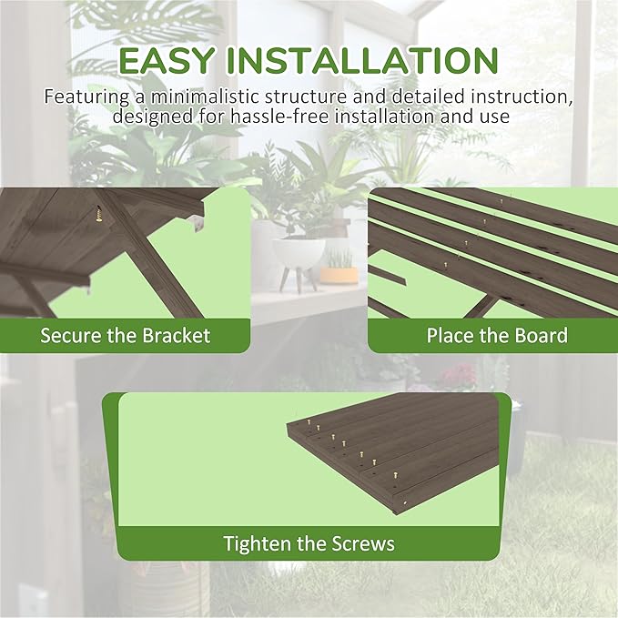 Shelf Suitable for 6x8FT Wood Greenhouse, 91" Wooden Storage Shelf Kit Fit Multiple Greenhouse , Horticulture Workstation, Work Bench System Shelving, Light Mocha Brown, 2 Pack