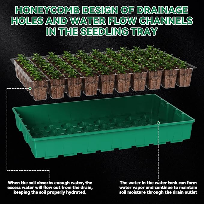 120 Cell Seed Starter Tray, Seed Starter Kit with Growth Light, 3.54-inch Humidity Dome Seedling Germinatio Starter Kit, Indoor Seed Germination Tray for Plant Reproduction and Seed Initiation.