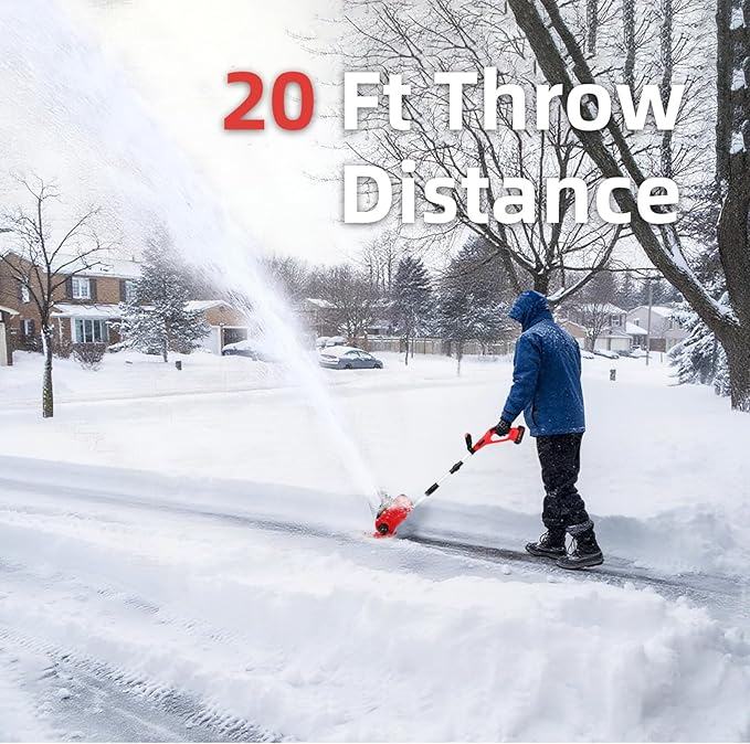 Cordless Snow Shovel, 21V | 12-Inch | 4-Ah Cordless Snow Blower, Foldable Electric Battery Powered Snow Removal Machine, 20ft Throwing Distance, Plows 300lbs/min (2 Battery & Quick Charger Included)