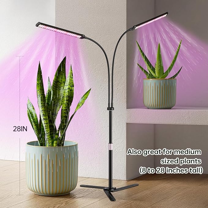 Super-Energy Tabletop LED Grow Lights 9.8"-32"Height Adjustable for Indoor Small/Medium Plants 6000K Full Spectrum with 3 Dimmable Model, Auto On Off Timing 3 9 12Hrs,5 Brightness(Strip Black)