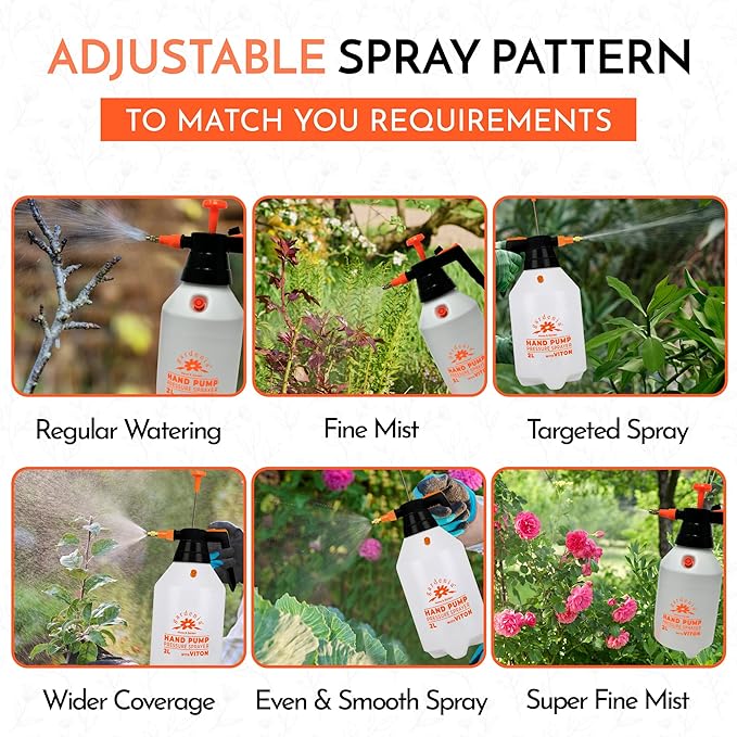 Handheld Pumping Sprayer Viton Seals Sprayers in Lawn and Garden, Spray Bottles for Cleaning Chemical Sprayer Continuous Spray Bottle for Plants 2L (0.53 Gallon / 68oz)