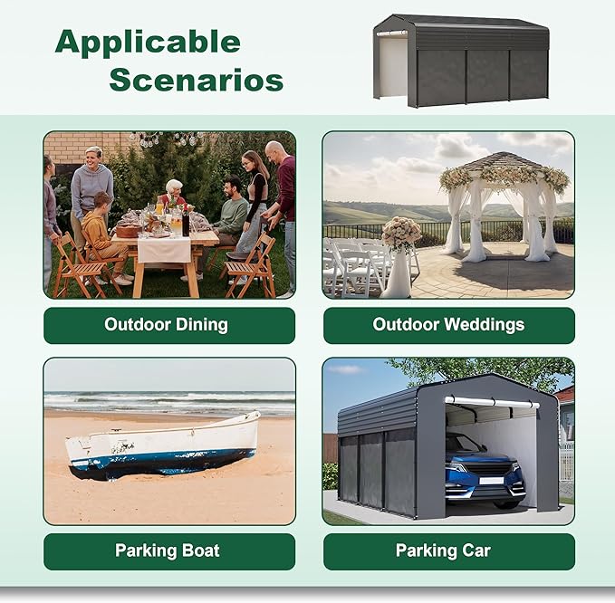 Metal Carport 15.1 x 10.3 x 8.4 FT with Galvanized Steel Frame & Waterproof UV-Resistant Tarpaulin – Sturdy Outdoor Shelter for Cars, Trucks, Boats, or Equipment, All-Weather Protection