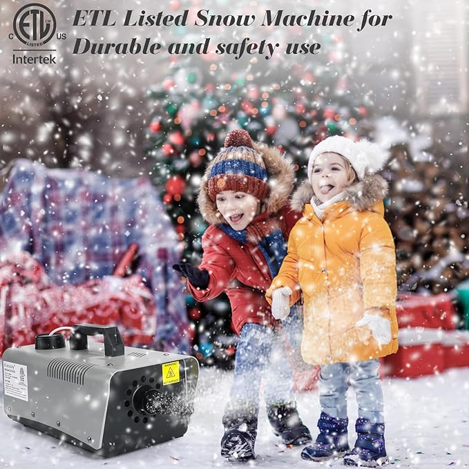 High-velocity Snow Machine, Wired Remote Portable Premium Artificial Snowflake Machines for Indoor Outdoor Christmas Party, 650W Low Consumption with Max 2000CFM Output, ETL Listed