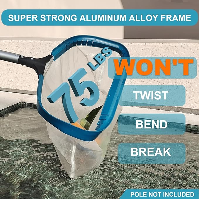 POOLWHALE Pool Net - Professional 20" Swimming Pool Leaf Skimmer Rake, Aluminum Frame Deep Nylon Bag, Ultra Fine Mesh Nets for Cleaning Leaves, Sand, Pollen, Finest Debris (No Pole)