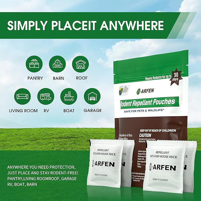 Rodent Repellent Pouches, Peppermint Oil, All Natural, Plant Powered, Repel Mice and Rat, Squirrels, Mouse Repellent, Keep Mice Out from Indoor/Car/RV/Boat/Garage/Cabin,20 Pouches (20 Pack)