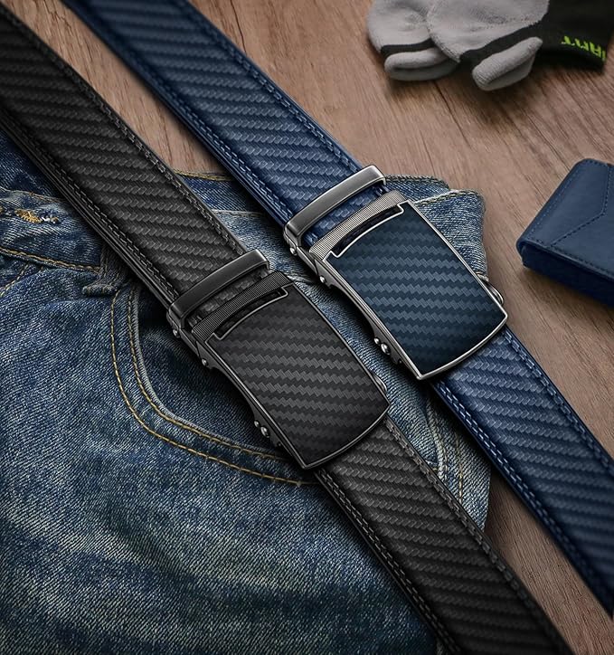 BULLIANT Men's Ratchet Belt 2 Pack-Click Leather Belt Adjustable for Men Gift 1 3/8-Cut for Perfect Fit