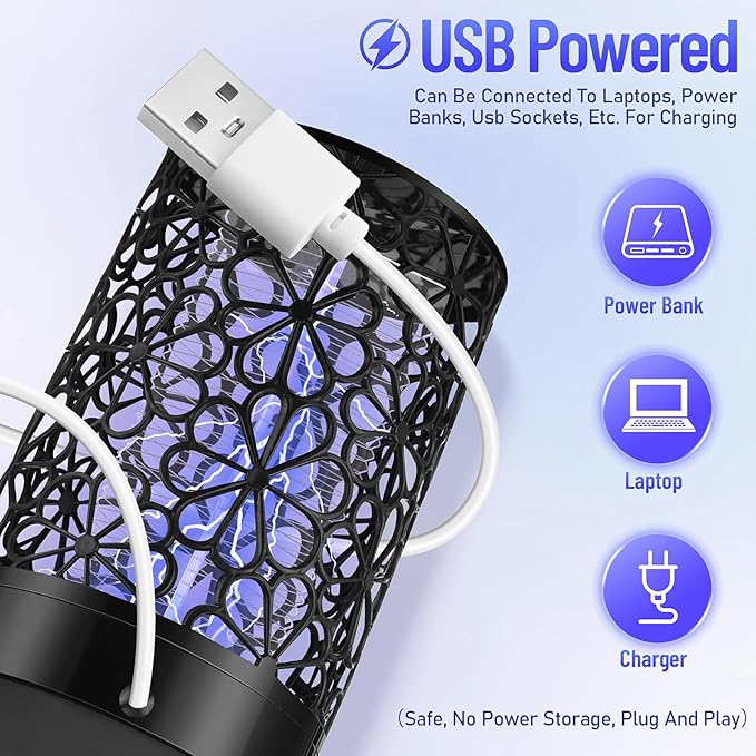 Qualirey 4 Pcs Electric Bug Zapper USB Mosquito Killer Repellent Fly Insect Lamp Purple Light Bug Trap for for Indoor Outdoor Bedroom Living Room Courtyard Backyard Patio(Black)