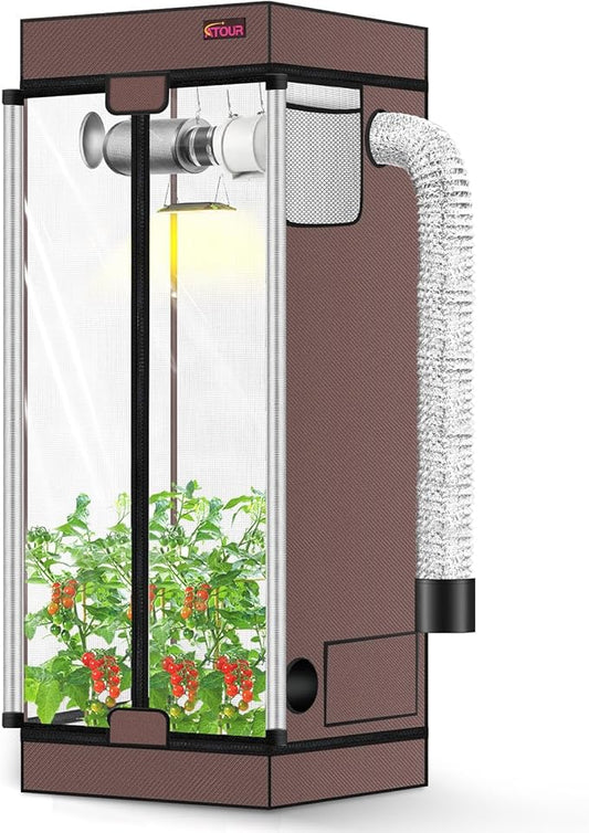 ATOUR 2x2 Grow Tent, 24"x24"x55''High Reflective Mylar 1680D Hydroponic Grow Tents, Waterproof Grow Tent with Double Cleart Observation Door and Floor Tray, for Indoor Plant Growing